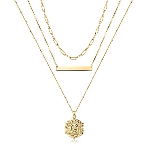 Turandoss Gold Plated Hexagon Letter Pendant Necklace for Women