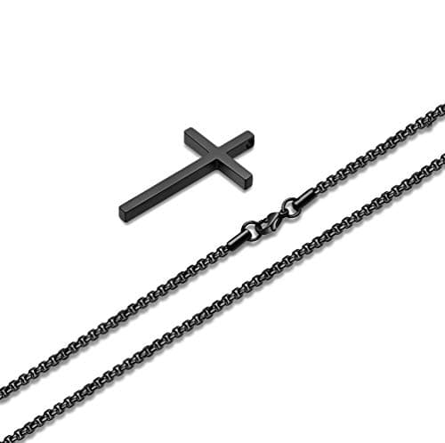 Men's Stainless Steel Cross Pendant Necklace, Silver Black Gold, 16-30 Inches Box Chain