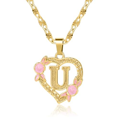 Qitian Initial Heart Pendant Necklace for Women Alphabet Gift