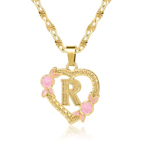 Qitian Initial Heart Pendant Necklace for Women Alphabet Gift
