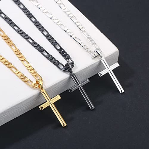 Mens Cross Necklace in Sterling Silver with Gold Plated Chain - 16-24 Inch