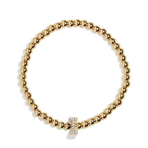 BaubleBar Pisa Stretch Bracelet - Personalized Gold-Plated Vertical Pave Initial Jewelry for Women