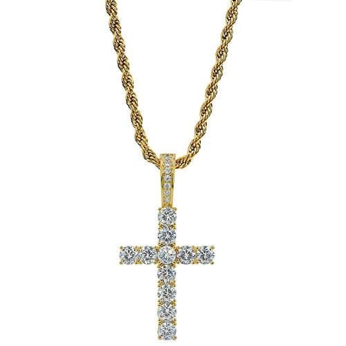 TOPGRILLZ Gold Heart Cross Necklace 14K Silver Plated Cubic Zirconia Pendant