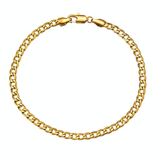 Kelistom 14K White Gold Plated Cuban Link Anklet Bracelets