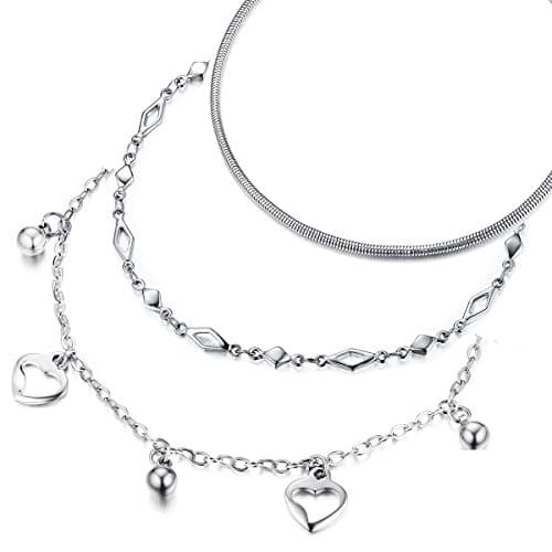 Hoduar 14K Gold Plated Stainless Steel Ankle Bracelet Set