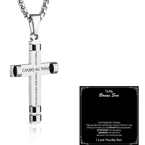 HZMAN Philippians 4:13 Strength Pendant Stainless Steel Necklace, 3 Colors