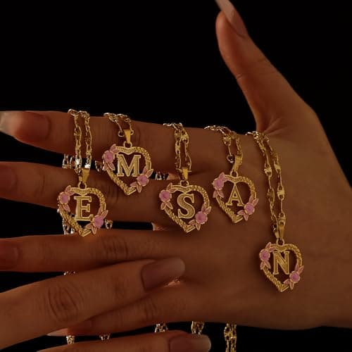 Qitian Initial Heart Pendant Necklace for Women Alphabet Gift