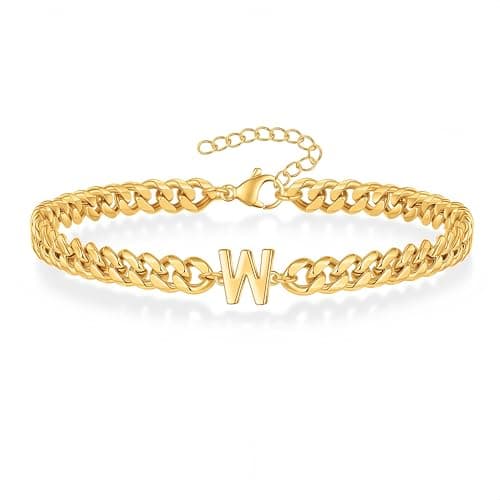 18K Gold Plated Cuban Chain Initial Bracelets for Men