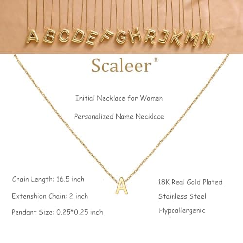 18K Gold Plated Tiny Letter Necklace Personalized for Women