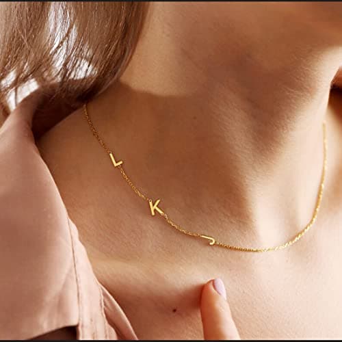 ProJewelry Dainty Sideways Initial Pendant Personalized 18K Gold Plated Necklace Custom Name Gift for Girls
