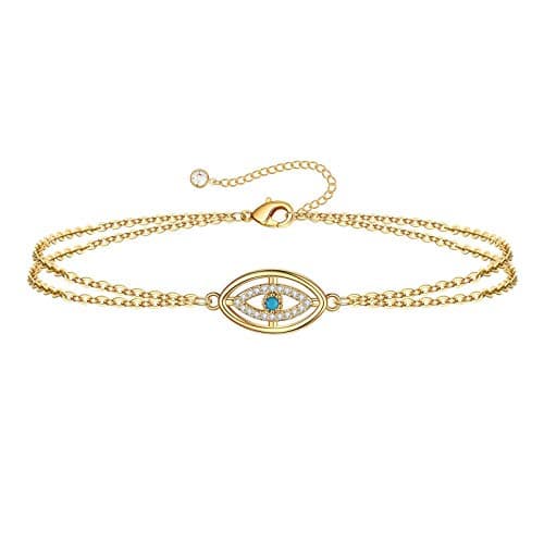 Turandoss Women's 14K Gold Plated Evil Eye Layered Bracelet