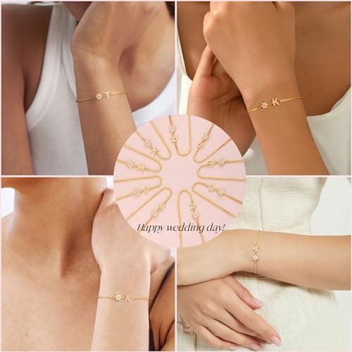 Donyude Floral Adjustable 14k Gold Plated Teen Bridesmaid Bracelet Gifts