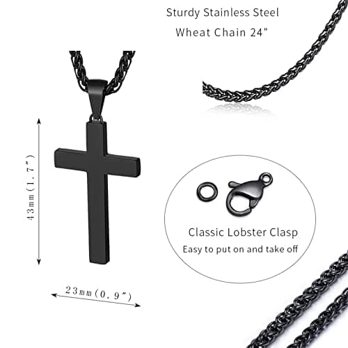 P. Blake Stainless Steel Cross Pendant Necklace for Men & Boys