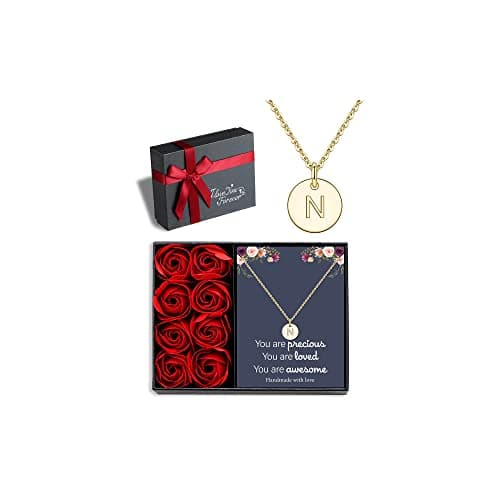 Hidepoo 14K Gold/Rose Gold Plated Double Sided Engraved Initial Necklaces for Girls & Women