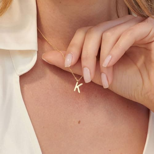 HANLI Initial Dainty Necklaces - 14k Gold Plated A-Z Personalized Monogram Necklace for Women