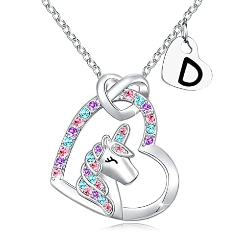 UNGENT THEM Silver Unicorn Initial Necklaces for Girls' Birthday Gifts