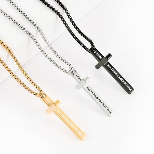 Fiusem Men's Inspirational Bible Verse Stainless Steel Cross Necklace