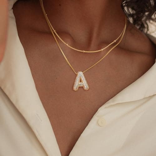 UHIBROS Gold Balloon Initial Necklace, Personalized 18K Gold Plated Alphabet Pendant