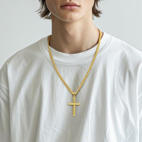Gold Cross Necklace for Men and Women - Robust 14K Gold Cross Pendant