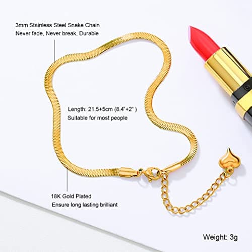 Waterproof 18K Gold Plated QJLE Snake Chain Anklet for Women