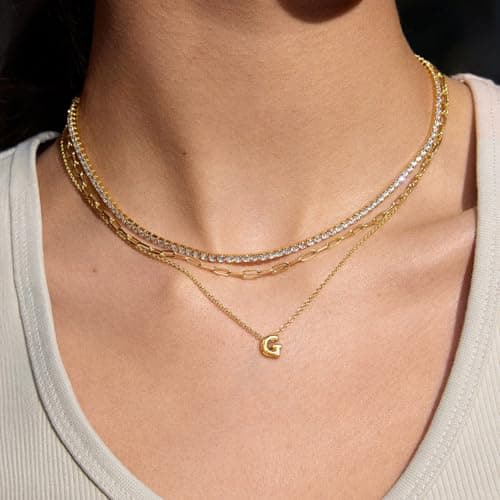 CUEZIY Women's 14K Gold Plated A-Z Initial Layered Choker Necklaces Small Cute Trendy Gifts