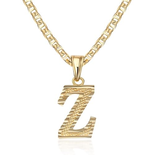 Barzel 18K Gold Plated Diamond Cut Initial Necklace, 18" Chain + 2" Ext, Made in Brazil