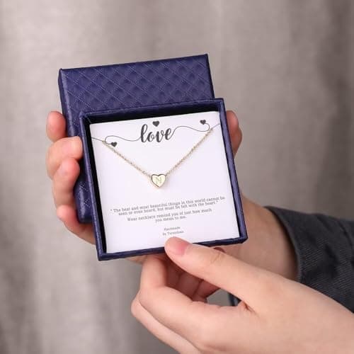 14K Gold Plated Heart Pendant Alphabet Necklace Gifts for Women Mom