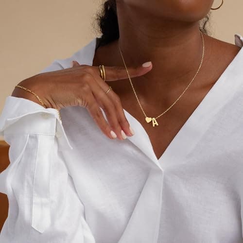 Krfy 14K Gold Plated Initial Heart Necklace for Women