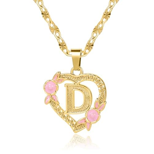 Qitian Initial Heart Pendant Necklace for Women Alphabet Gift