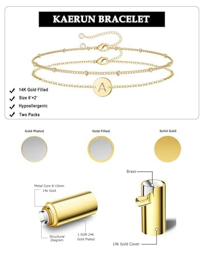 KAERUN Gold Filled Initial Bracelets for Women Personalized Gifts