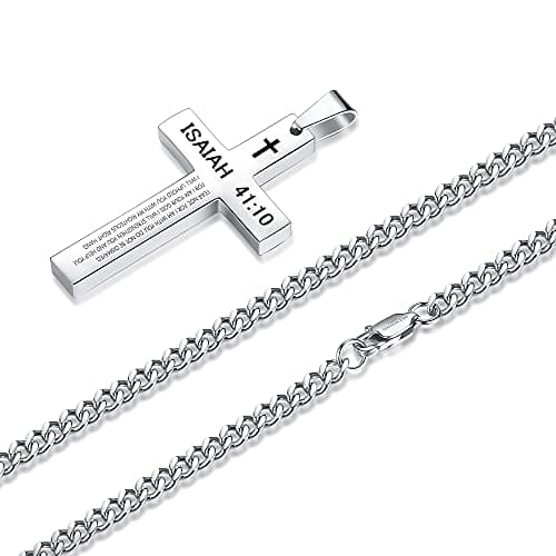 REVEMCN Inspirational Cross Necklace for Men, Black Stainless Steel Pendant Faith Gift