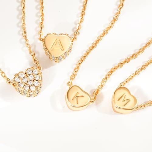 Fettero Tiny Gold Initial Heart Necklace for Women