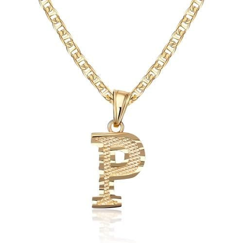 Barzel 18K Gold Plated Diamond Cut Initial Necklace, 18" Chain + 2" Ext, Made in Brazil