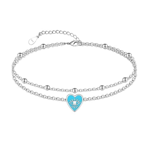 Chic Layered Sterling Silver Created Opal Anklet Bracelet Adjustible 11" Best Friend Beaded Chain