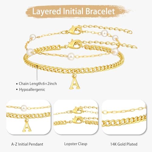 Bellino Gold Layered Pearl Braces for Women Tiny Links Jewelry