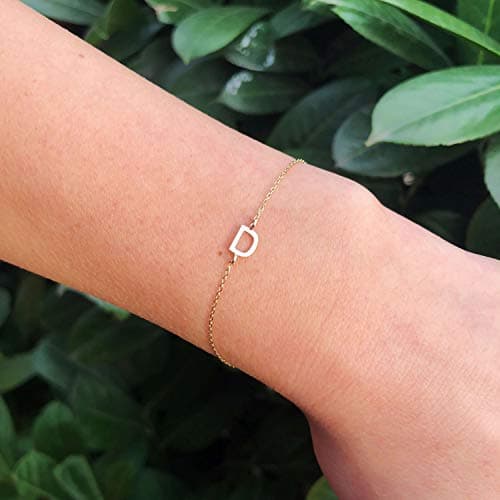 JEWEE 14k Gold Personalized Sideways Initial Diamond Bracelet