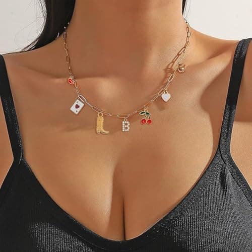 JokZan Women's Beach Charm A-Z Gold Charms Choker Necklace Personalized for Her