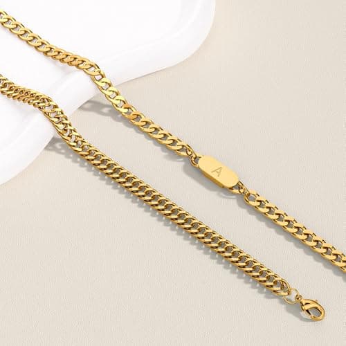 AOSPkle 2PCS Initial Letter Cuban Bracelet Set Gold Stainless Steel for Men Women