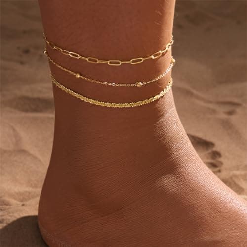 MIDEEO Women's 14K Gold Heart Herringbone Anklets Rhinestone Jewelry Gift