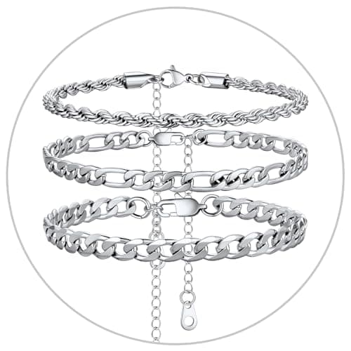 Stainless Steel Cuban Link Anklet Sets for Women, Adjustable 8.5"-10.5"