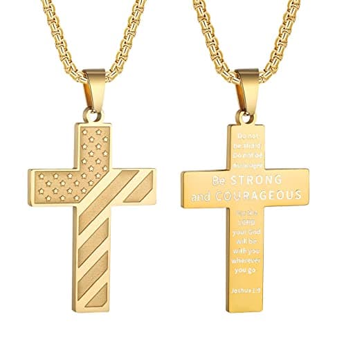 HattiDoris American Flag Cross Necklace for Men Stainless Steel Chain Inspirational Jewelry