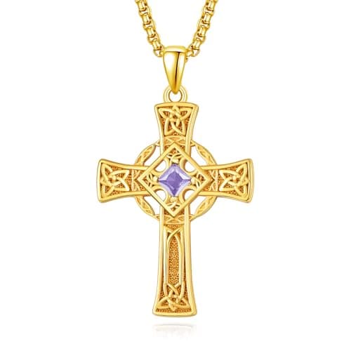 Admetus Sterling Silver Celtic Cross Necklace for Men with Birthstone Chain