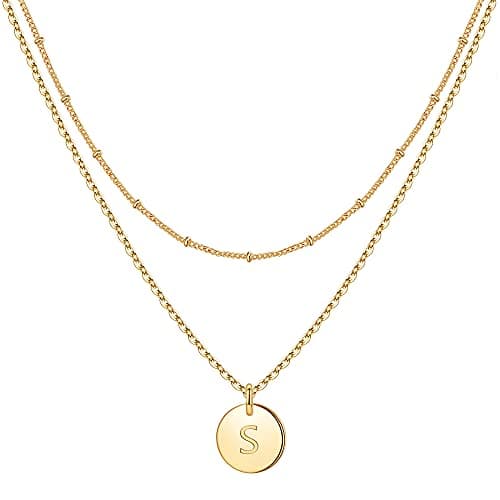 IEFWELL Initial Necklaces for Women & Girls - Gold, Silver, Rose Gold Hammered Coin Jewelry