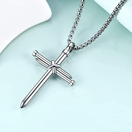 RivanDia Men's Stainless Steel Cross Pendant Necklace Christian Gift