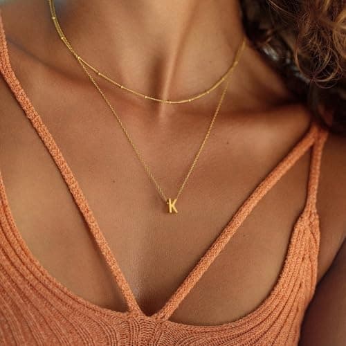 BAYLAY Dainty 18K Gold Filled Initial Necklace Trendy Choker Pendant