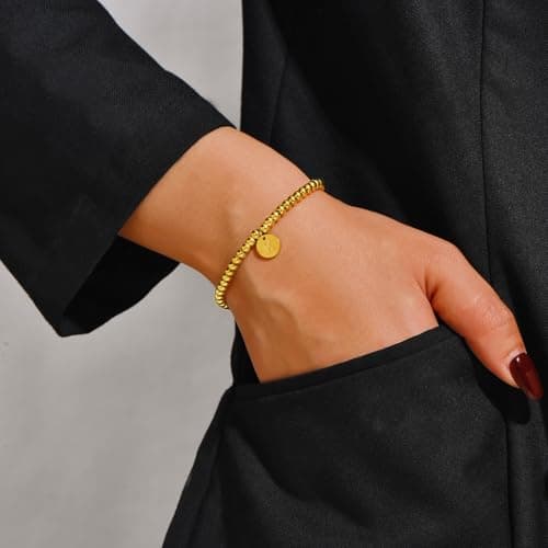 FERLYHR Gold-Plated Initial A-Z Charm Disc Bracelet for Women