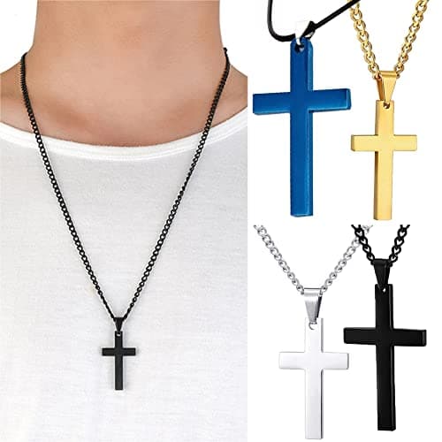 Bluelans 316L Stainless Steel Cross Pendant Necklace | Silver/Gold/Black_chain Easter Birthday Christmas Thanksgiving Va