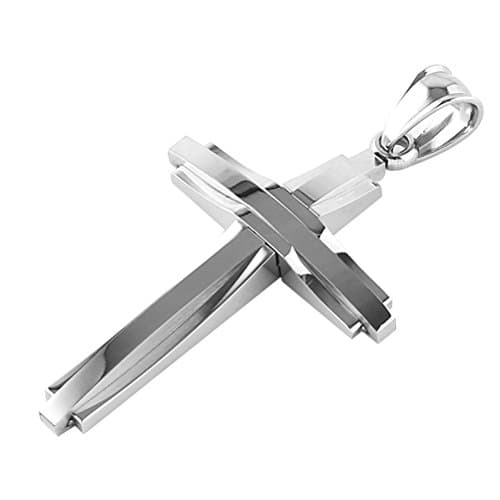HZMAN Mens Silver Cross Pendant Necklace 22+2 Inches Chain