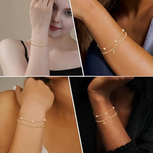 Bellino Gold Layered Pearl Braces for Women Tiny Links Jewelry