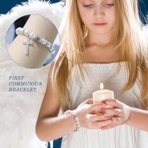 BAYLAY Cross Bracelet & Pearl Initial A-Z for First Communion Girls